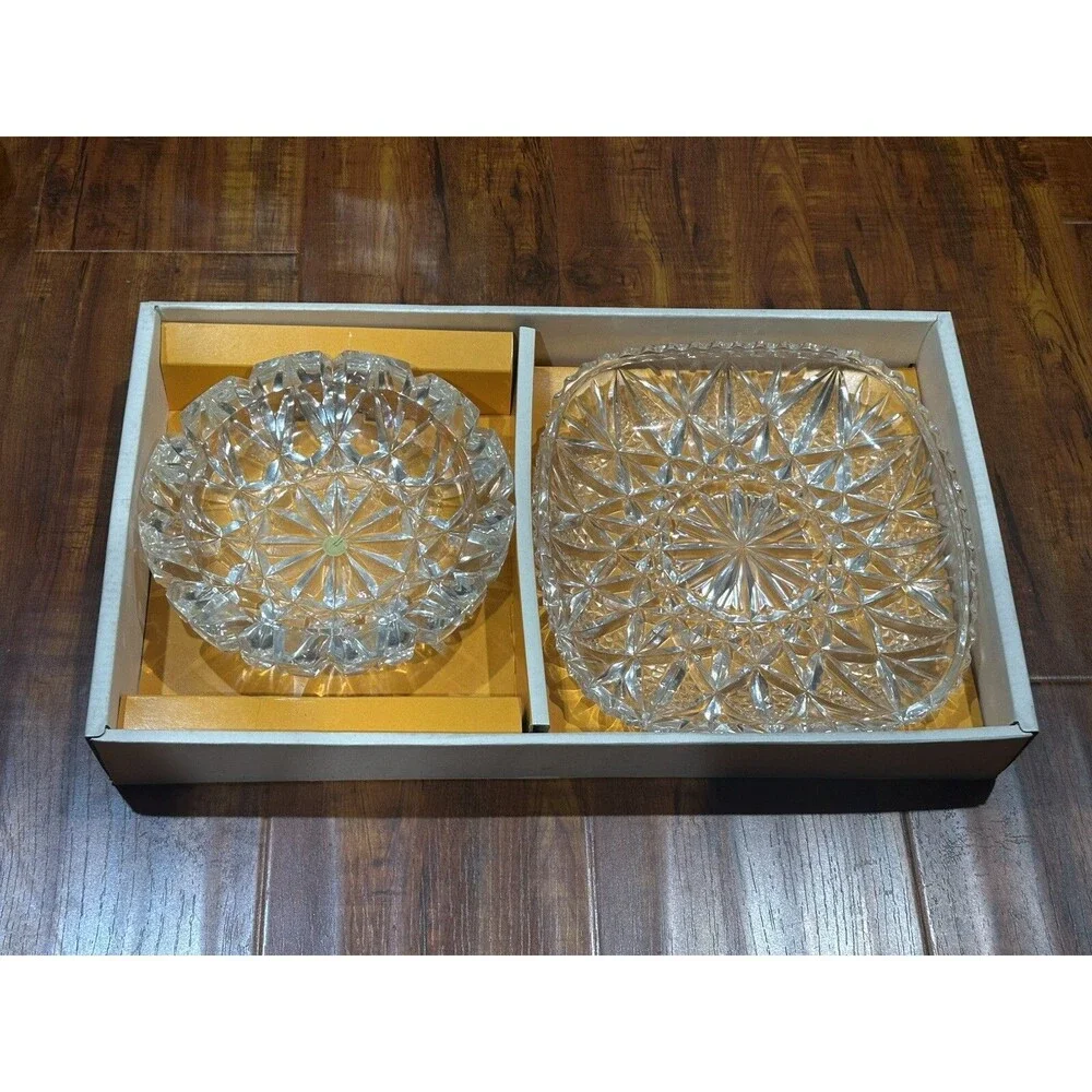 Vintage Hoya Crystal GS220 Cordial Glass - 2 x Heavy Thick Cut Bowl Collection